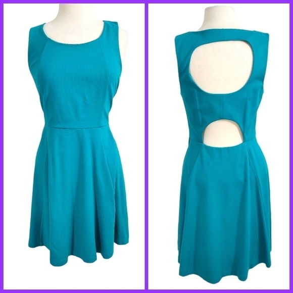 Express Teal Cutout Back Fit & Flare Dress - Picture 1 of 6